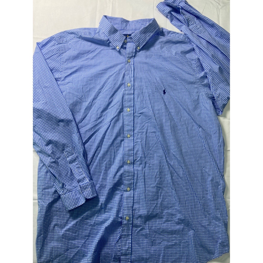 Ralph Lauren Mens Gingham Check Shirt 4XL Tall Blue White Embroidered Pony
